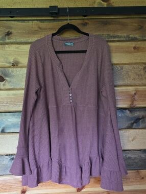 Sweet Love Mauve Waffle Knit Henley Top